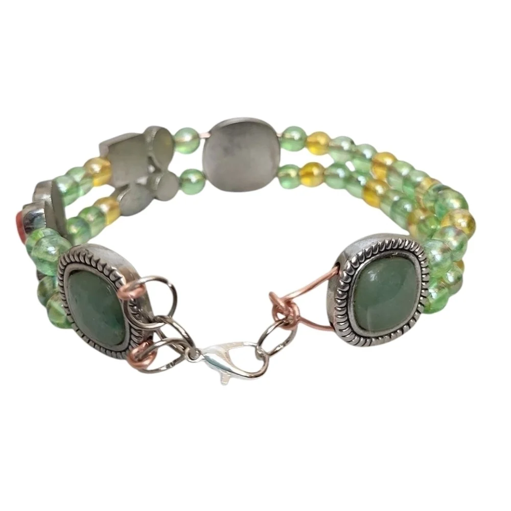Translucent Green Yellow Faceted Colorful Beaded Cooper Bracelet